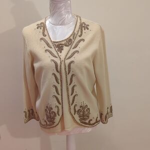 Elegant Cream Embroidered Women's Cardigan